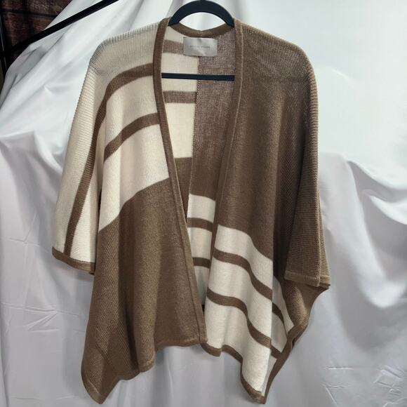 Brochu Walker Open Front Sweater Womens One Size Knit Brown Cream Luxury - Picture 2 of 15